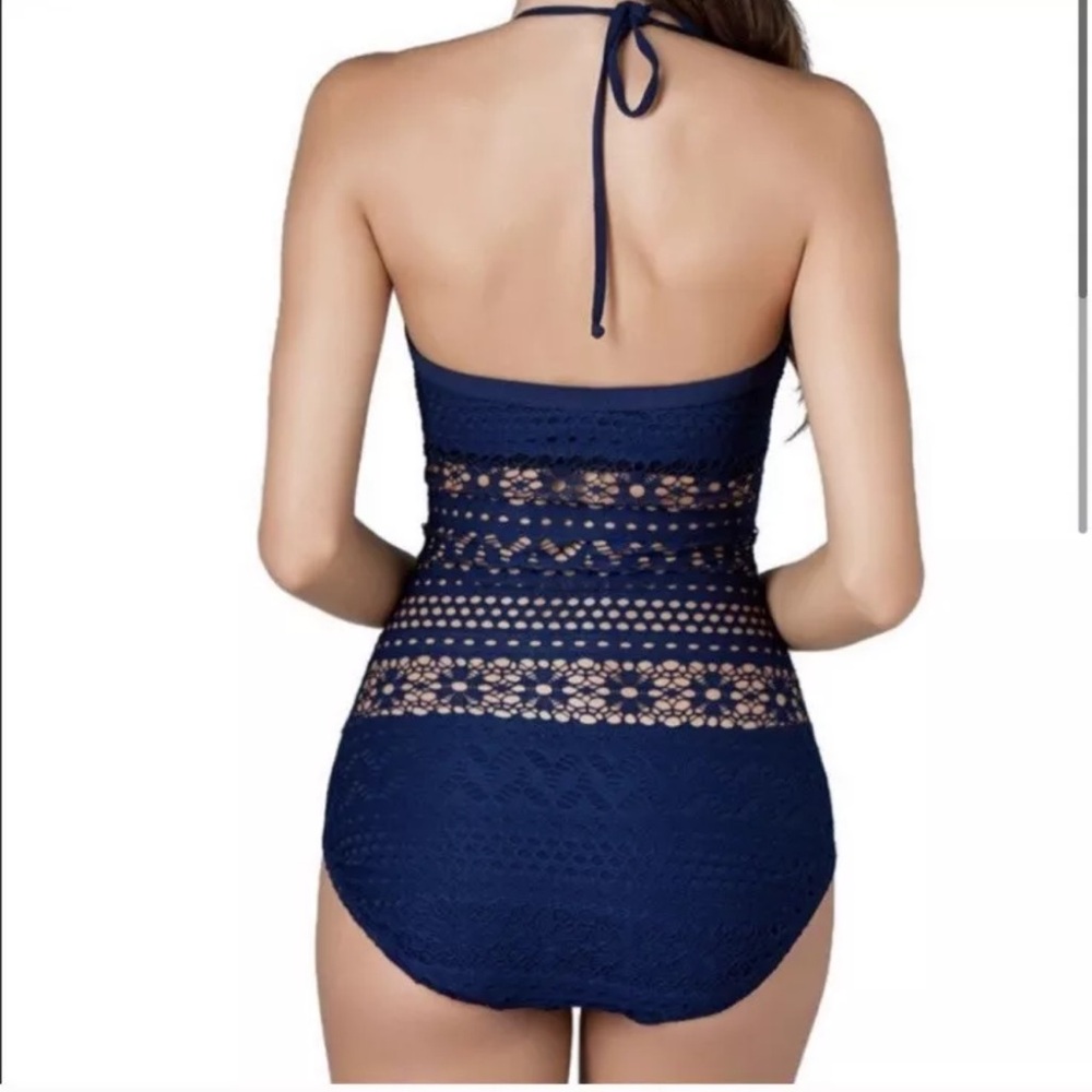 Robin Piccone Penelope Crochet One-Piece Swimsuit – Navy – Size 8 - Picture 2 of 13